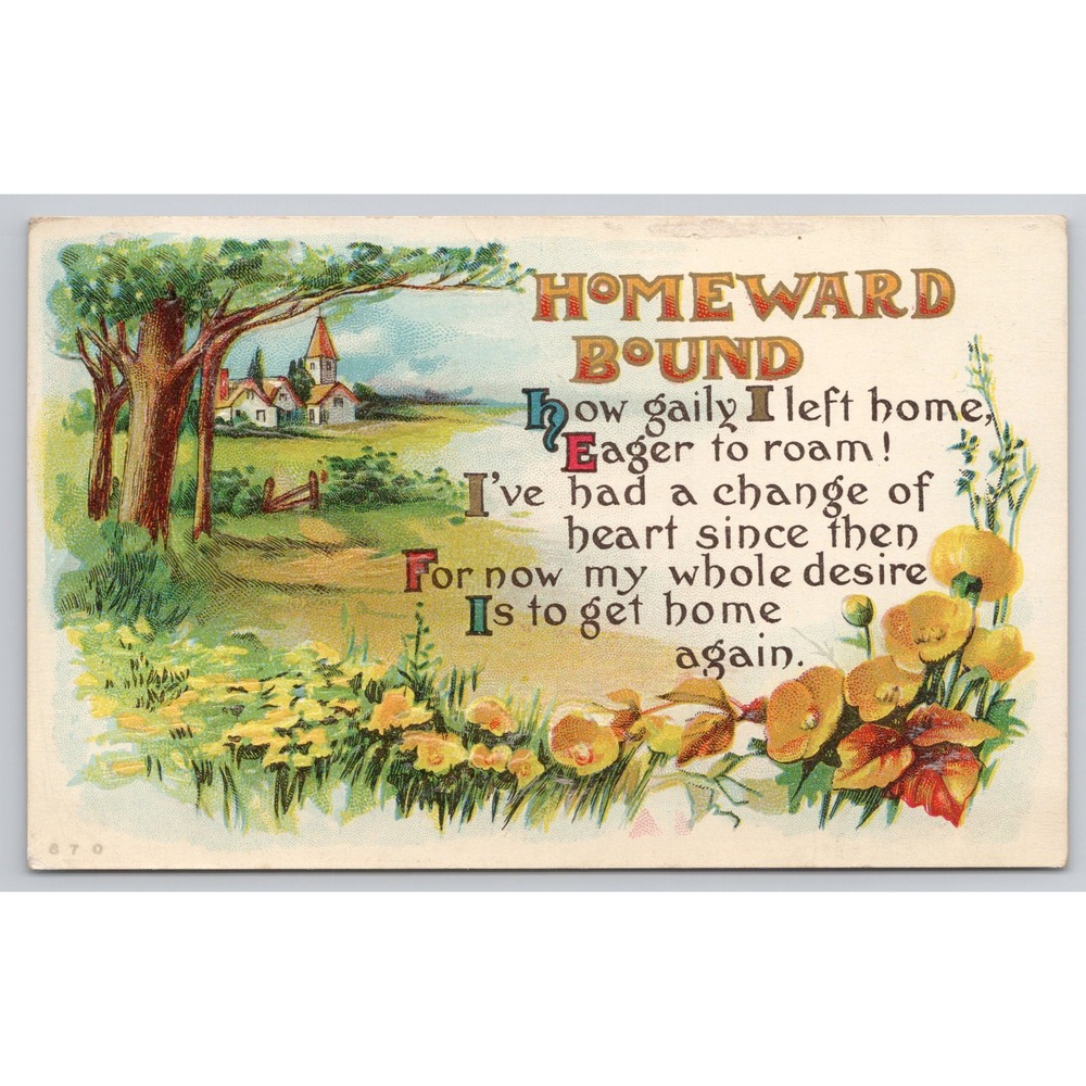 Homeward Bound Vintage‎ Postcard 1944 Scenic Cottage Poem